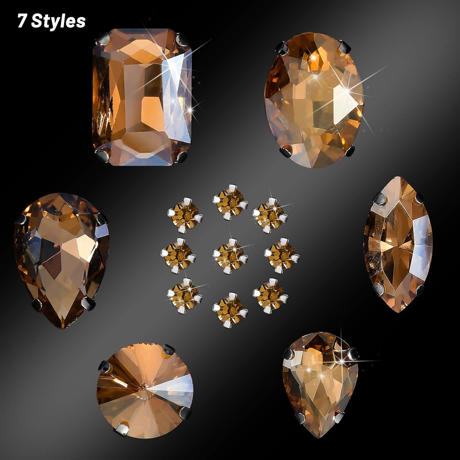 WILLBOND 156 Pcs Sew on Rhinestones Claw Flatback Crystal Rhinestones Metal Prong Setting Gems Acrylic Glass Sewing Gems for Clothes DIY Craft Shoes Dress Jewelry Making(Golden Champagne) - Image 4