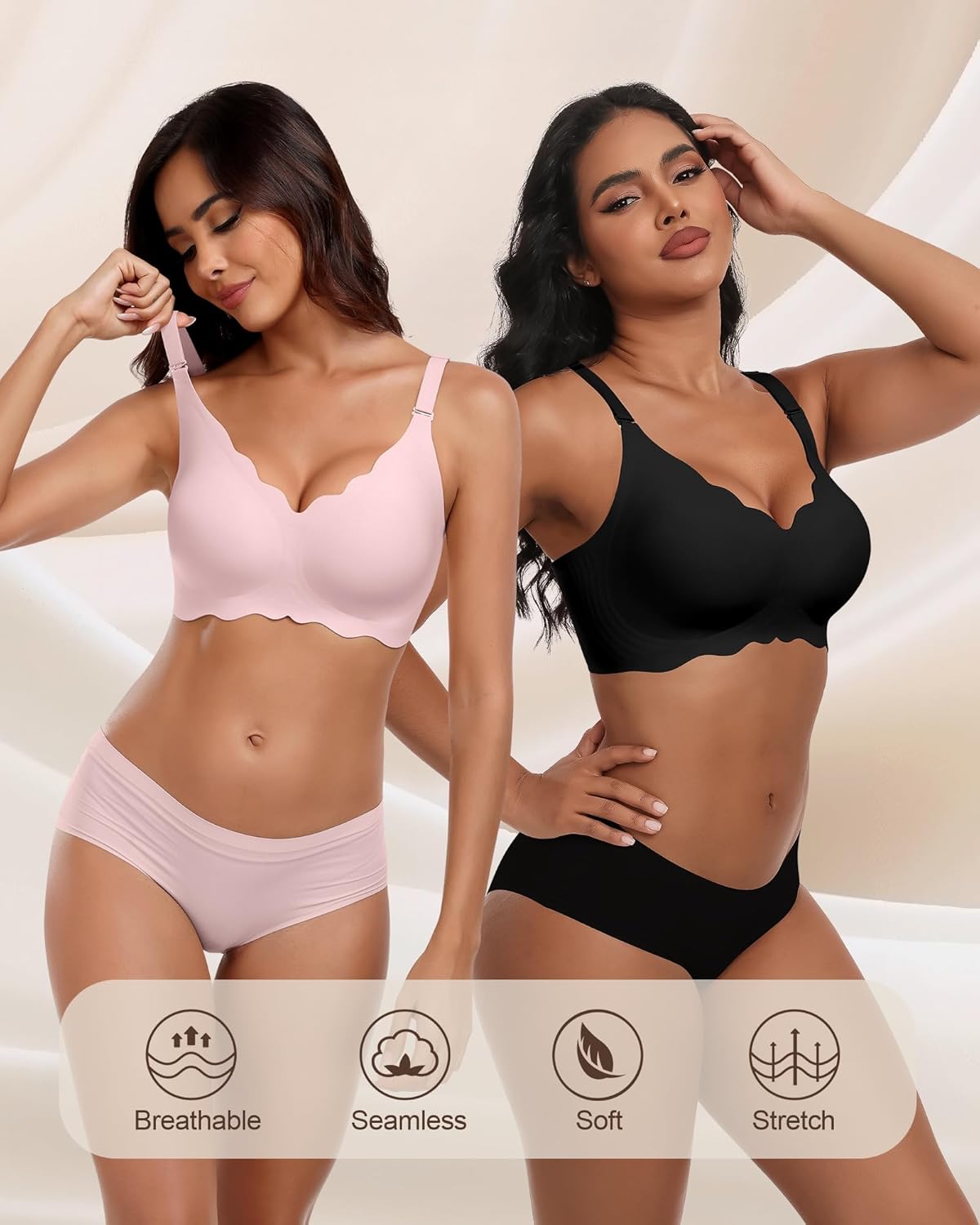 HORISUN Wireless Seamless Bras for Women No Underwire Wavy V Neck Soft Support Full Coverage Comfortable Bra - Image 7