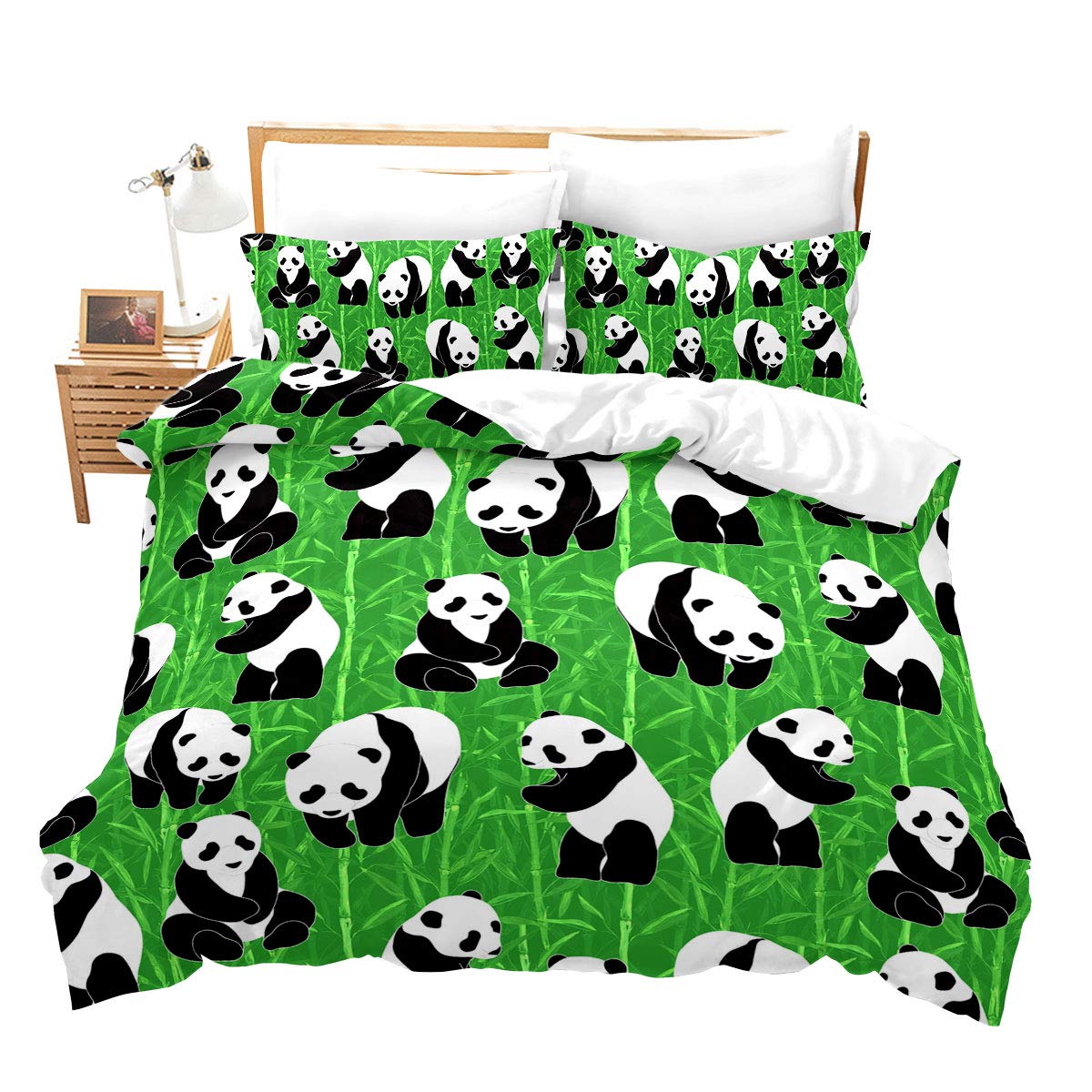 Loussiesd Panda pościel podwójne urocze zwierzę wzór poszewka na kołdrę zestaw dla dzieci nastolatków bambusowa kołdra pokrowiec z zamkiem błyskawicznym, chłopcy dziewczęta mikrofibra panda nadruk dekoracja zestaw poszewek na kołdrę i 2 poszewki na podusz