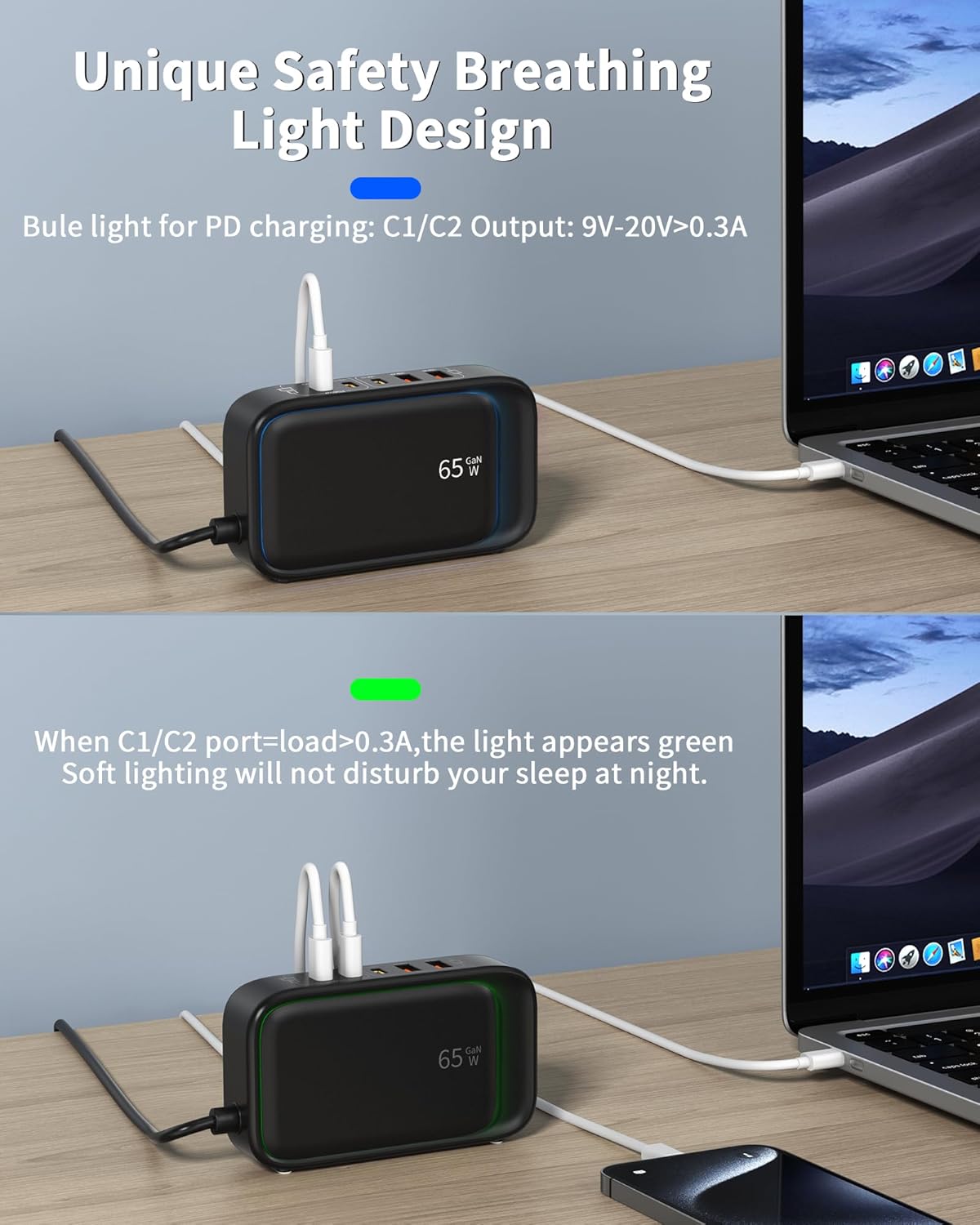 7-in-1 USB Power Strip, 85W Charging Station 5FT Extension Cord with Multiple Outlets with 3 USB-C, 2 USB-A Ports and 2500W AC Outlet for Home/Office/College/Travel (Black)