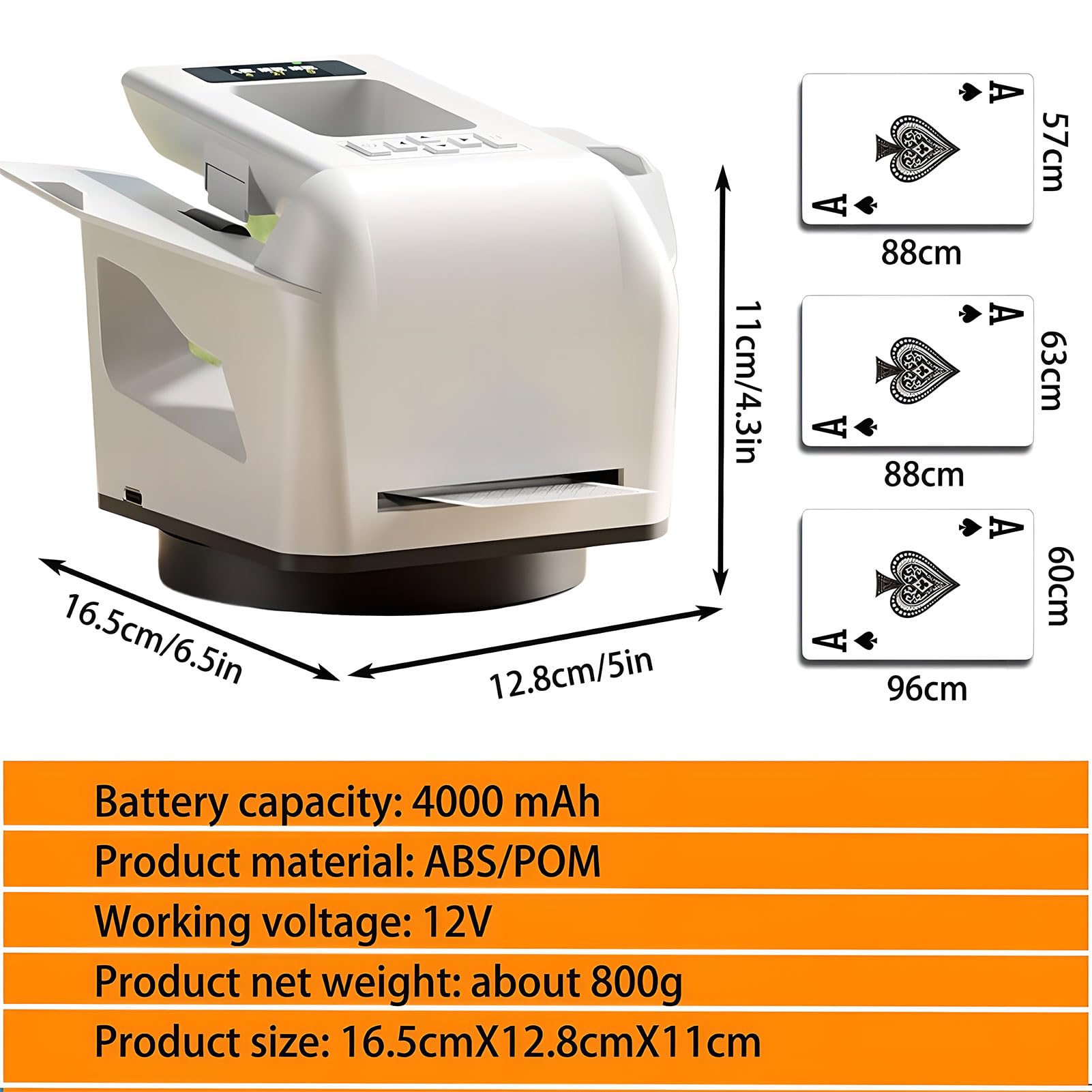 Mescolatore e mazziere automatico di carte, mescolatore di carte con rotazione a 360°, distanza di distribuzione e velocità regolabili, dispenser di carte ricaricabile da 4000 mAh per UNO white
