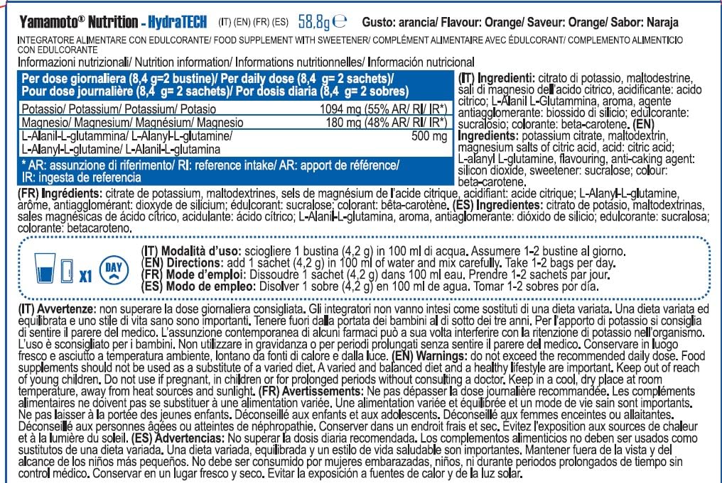 Yamamoto Nutrition integratore alimentare di potassio e magnesio che apporta L-Alanil L-Glutammina (Sustamine) Arancia 42 g