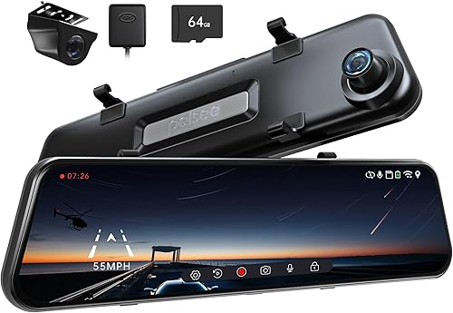 Pelsee P12 Pro Max 4K+2.5K Cámara de espejo retrovisor, cámara de tablero de espejo de 12 pulgadas con cámara trasera de 2.5K, cámara de tablero