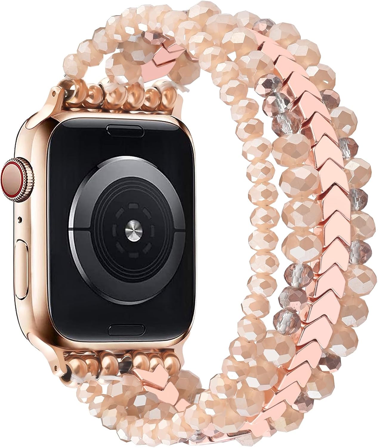MOFREE Beaded Bracelet Compatible with Apple Watch Band Series 11/10/9/8/7, Fashion Stretch Women Bands for iWatch Series SE/6/5/4/3/2/1 iPhone Watch Strap Bands 42/44/45/49/46mm (Rose Gold/Yellowish) - Image 2