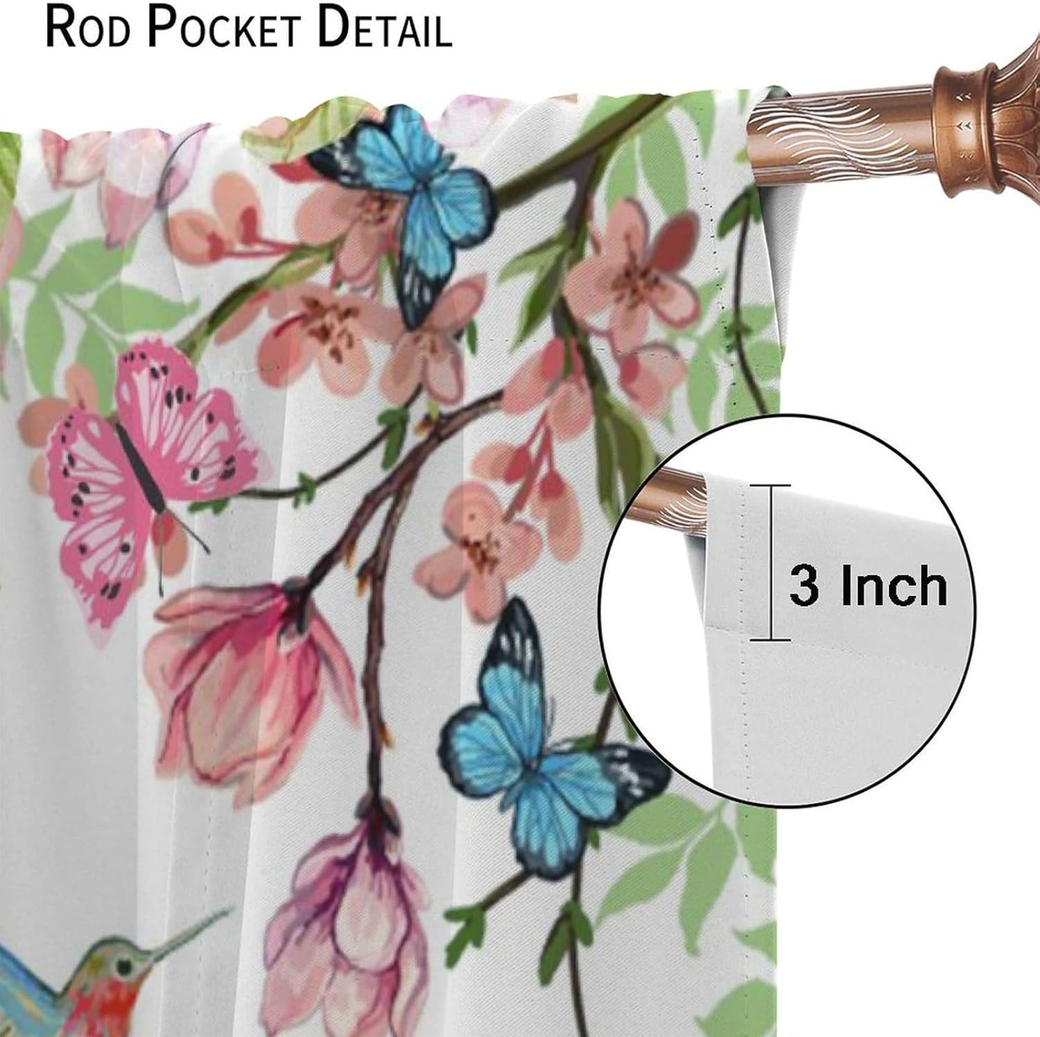 Watercolor Art Hummingbirds Curtains,Spring Natural Plant Flower Hummingbirds Window Curtains Thermal Insulated Rod Pocket Blackout Curtains for Bedroom 2 Panels 45" L x 21" W