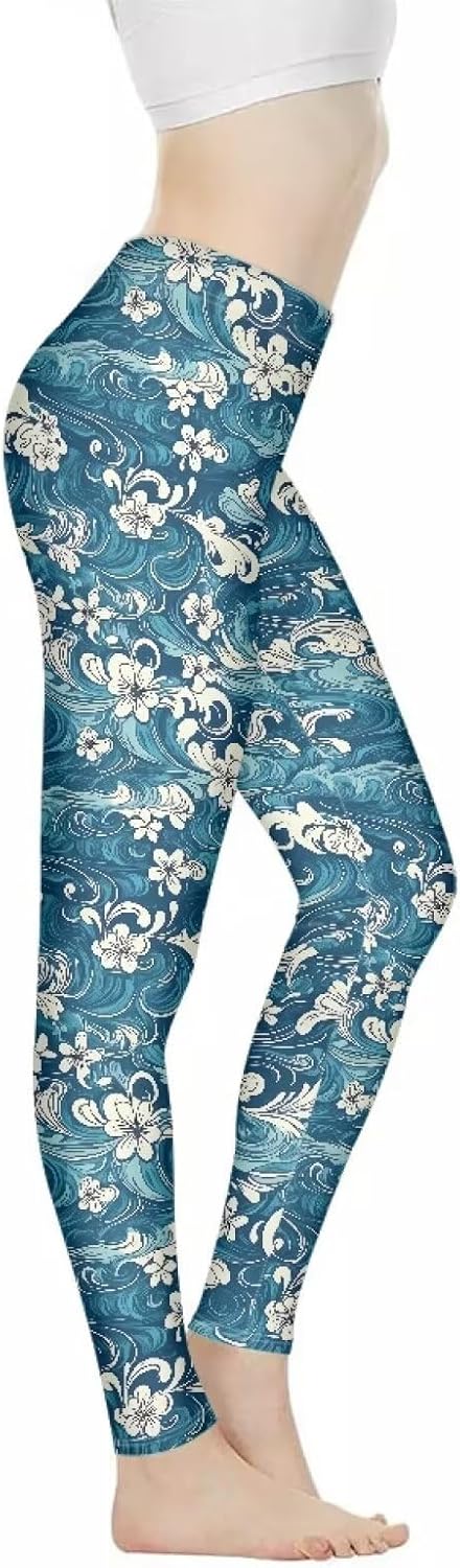 Mexican Skull Women's High Waisted Yoga Pants, Colorful Butterfly Tummy Control Pant Rose Letter Athletic Leggings