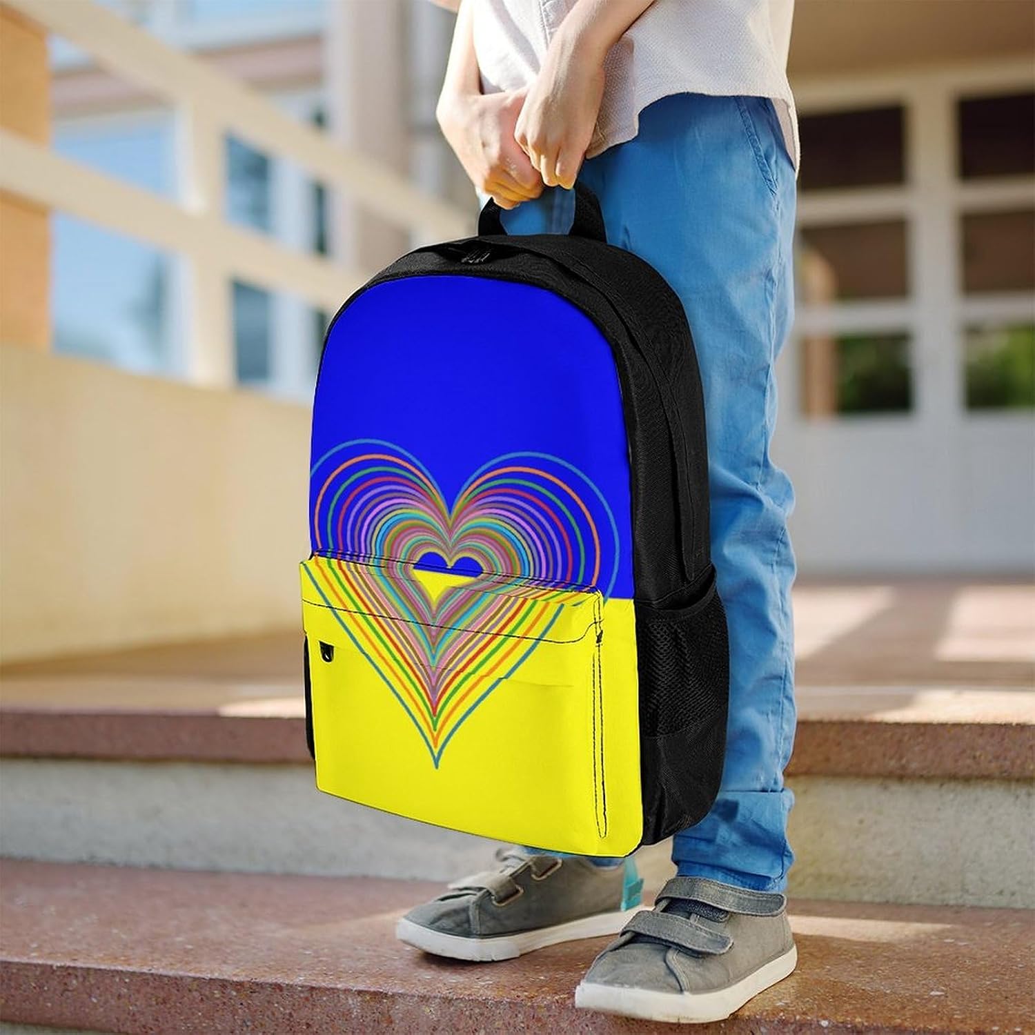 Ukraine Rainbow Heart Flag Backpack Lightweight Backpacks Work Bag