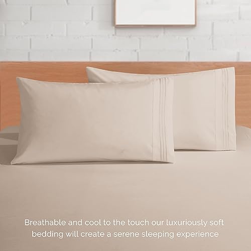 Vista 210 de Elegance Linen® - Juego de sábanas de 4 piezas, resistente a las arrugas, 1500 hilos, ultrasuaves, esquinas tipo bolsillos profundos de hasta 16