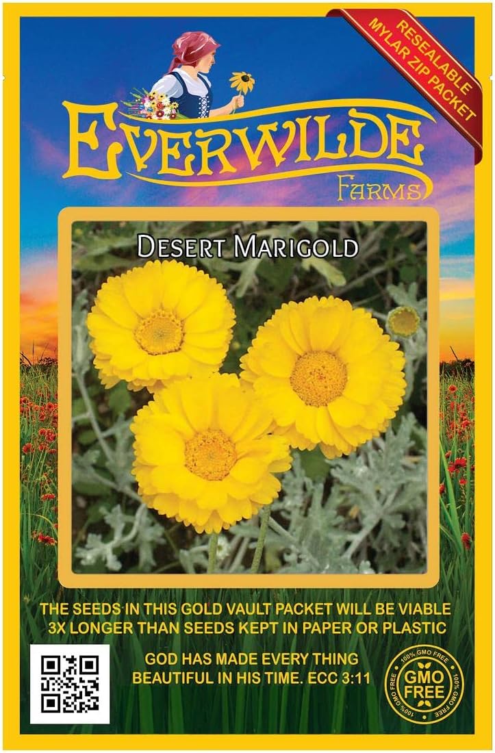 Everwilde Farms - 1 Oz Desert Marigold Native Wildflower Seeds - Gold Vault