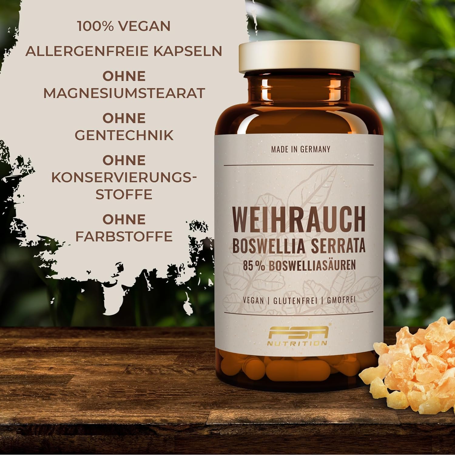 Weihrauch Kapseln 1176 mg Extrakt - 85% Boswelliasäure - 180 Weihrauchkapseln hochdosiert im Glas - Boswellia Serrata - Laborgeprüfte Qualität & frei von Zusätzen - FSA Nutrition