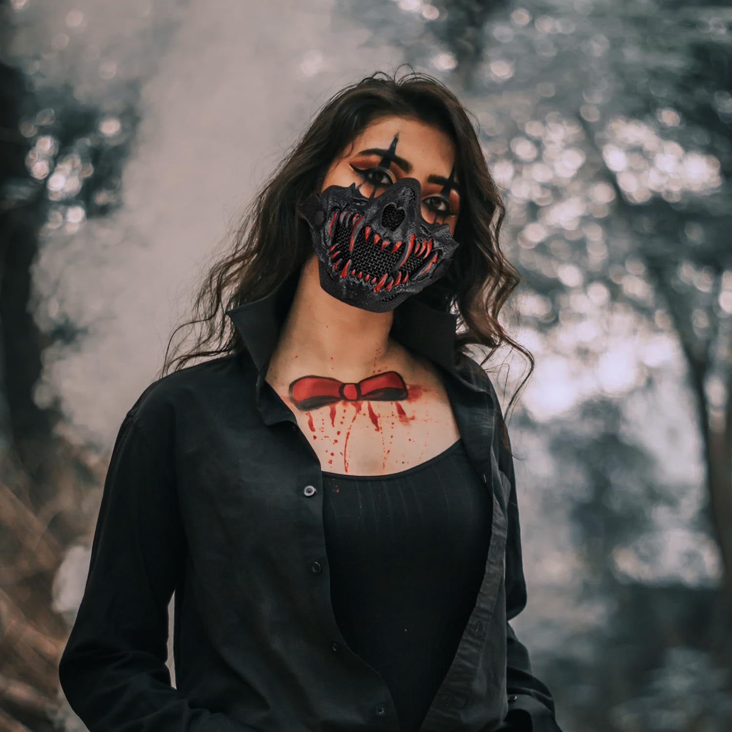 Zhongren Maschera per viso a forma di teschio, per cosplay, spaventosa, protezione a rete, decorativa, per Halloween, feste horror, paintball, CS, caccia