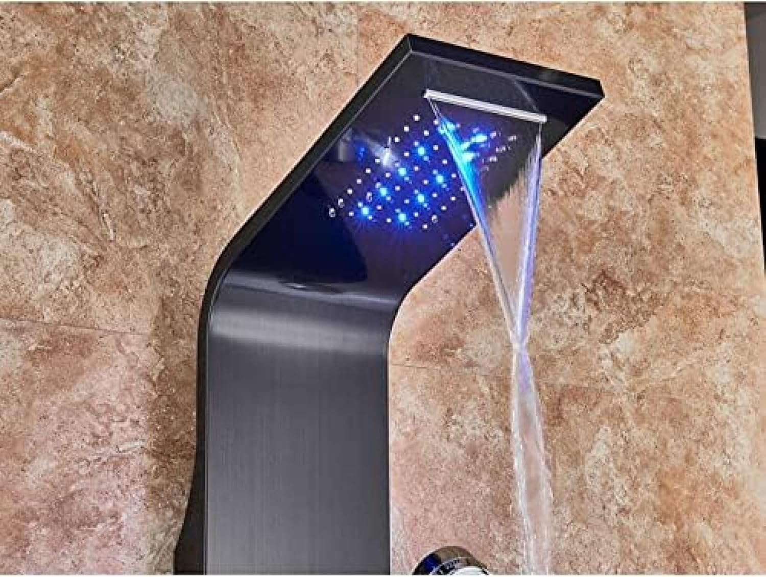 Stainless Steel Shower Panel Tower Suit,LED Rainfall Waterfall Shower Head 5-Function Faucet Rain Massage Suit with Body Jets-Black E,Black C