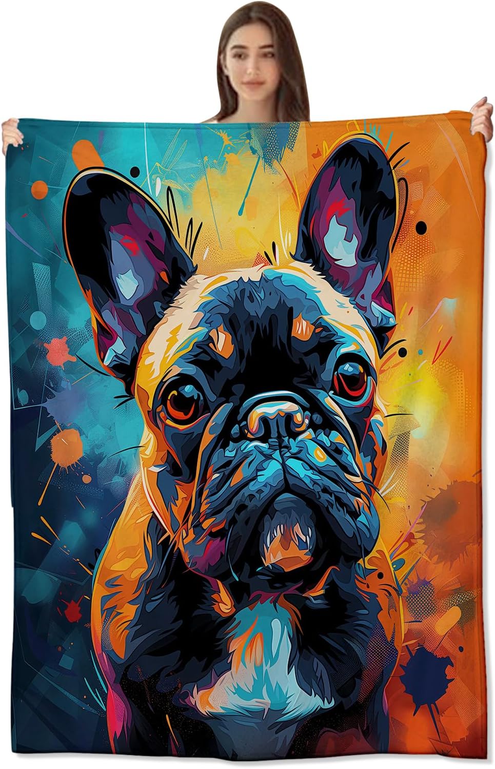 Vibrant French Bulldog Blanket Soft & Cozy Flannel Fleece Throw Blanket - Explosion of Color, Lightweight Warmth for Couch, Bed, Travel - Plush Outdoor Comfort 60x50 inch