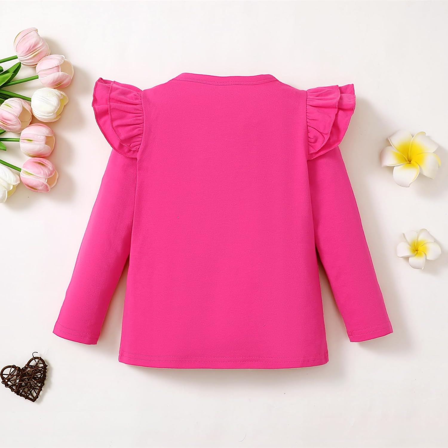 Magic Park 12M-14Y Baby Girl Blouse Toddler Short Long Ruffle T-Shirts Kids Girl Solid Color Tee Casual Tops for Girls - Image 3