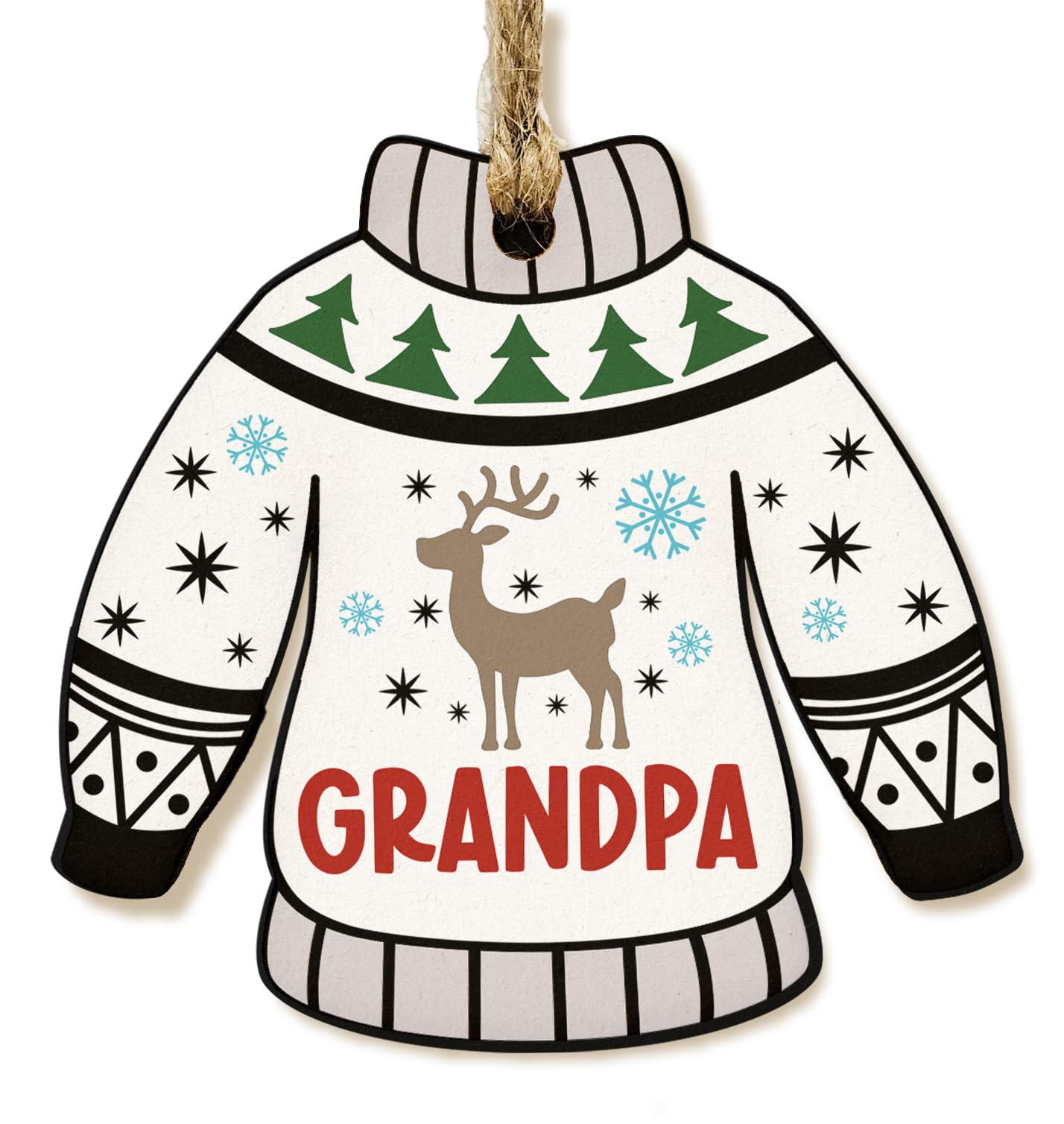 The Plum Penguin Personalised Novelty Christmas Jumper Bauble Festive MDF Ornament with Custom Name Choice of Xmas Pattern (White Stag)