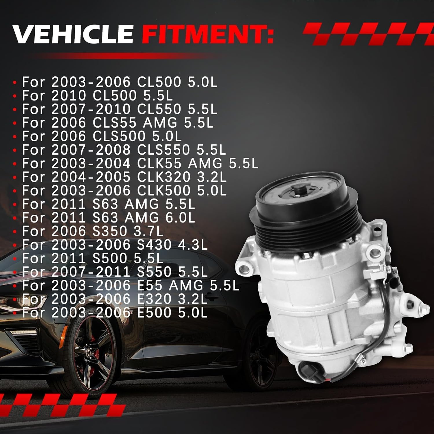 AC Compressor with Clutch Fit for CL500 CL550 CLK55 AMG CLK320 CLK500 CLS55 AMG CLS500 CLS550 S63 AMG S350 S430 S500 S550, 2.6L-6.0L, 2003-2012, Air Condition Compressor