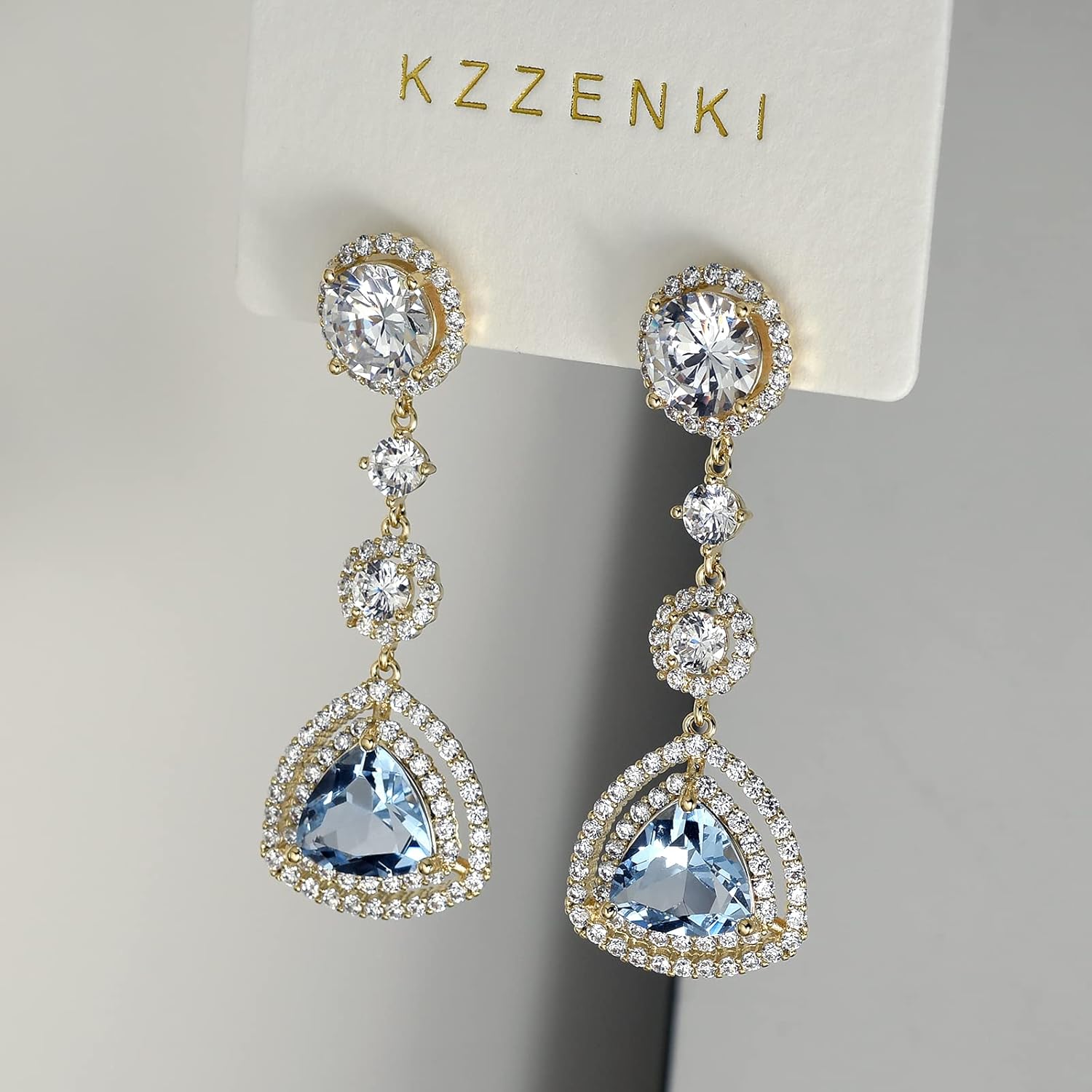 Sky Blue Created Aquamarine Earrings Gold Dangle Earrings for Women, Drop Chandelier Earrings Jewelry Trendy