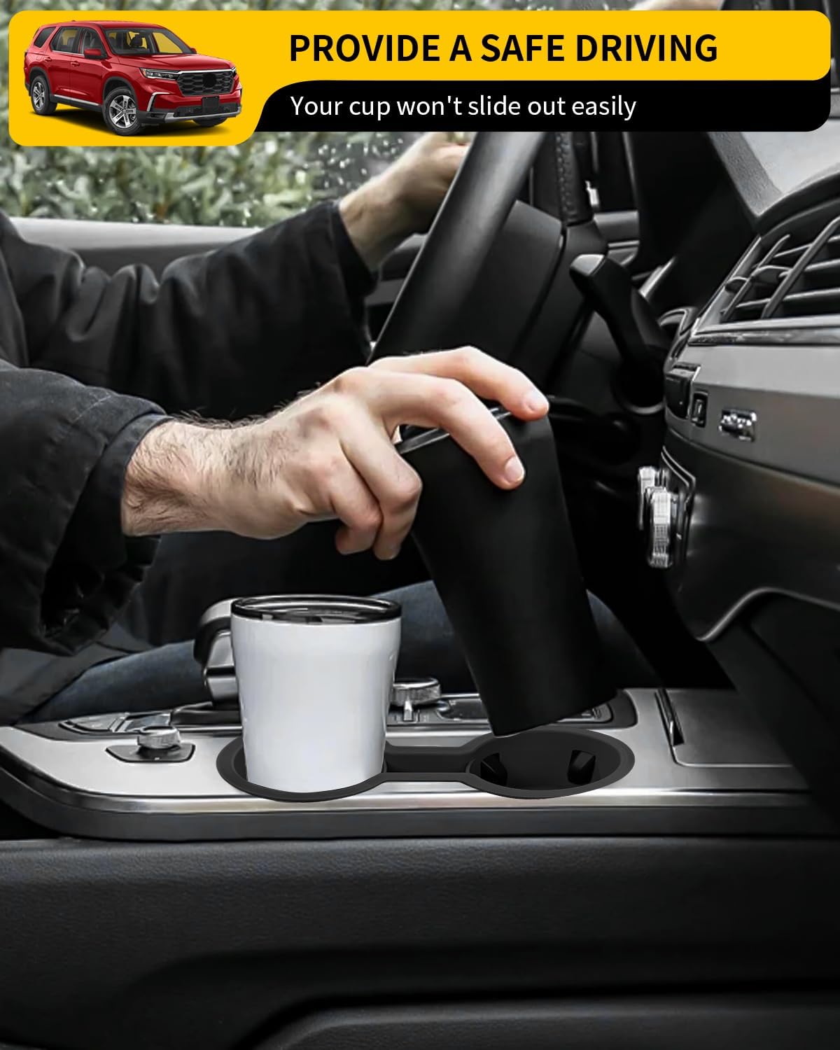 Cup Holder Compatible with 2023-2026 Honda Pilot Car Center Console Cup Holder Silicone Insert Storage Box Interior Armrest Organizer for 2024-2026 Honda Ridgeline&Passport Accessories (Black)