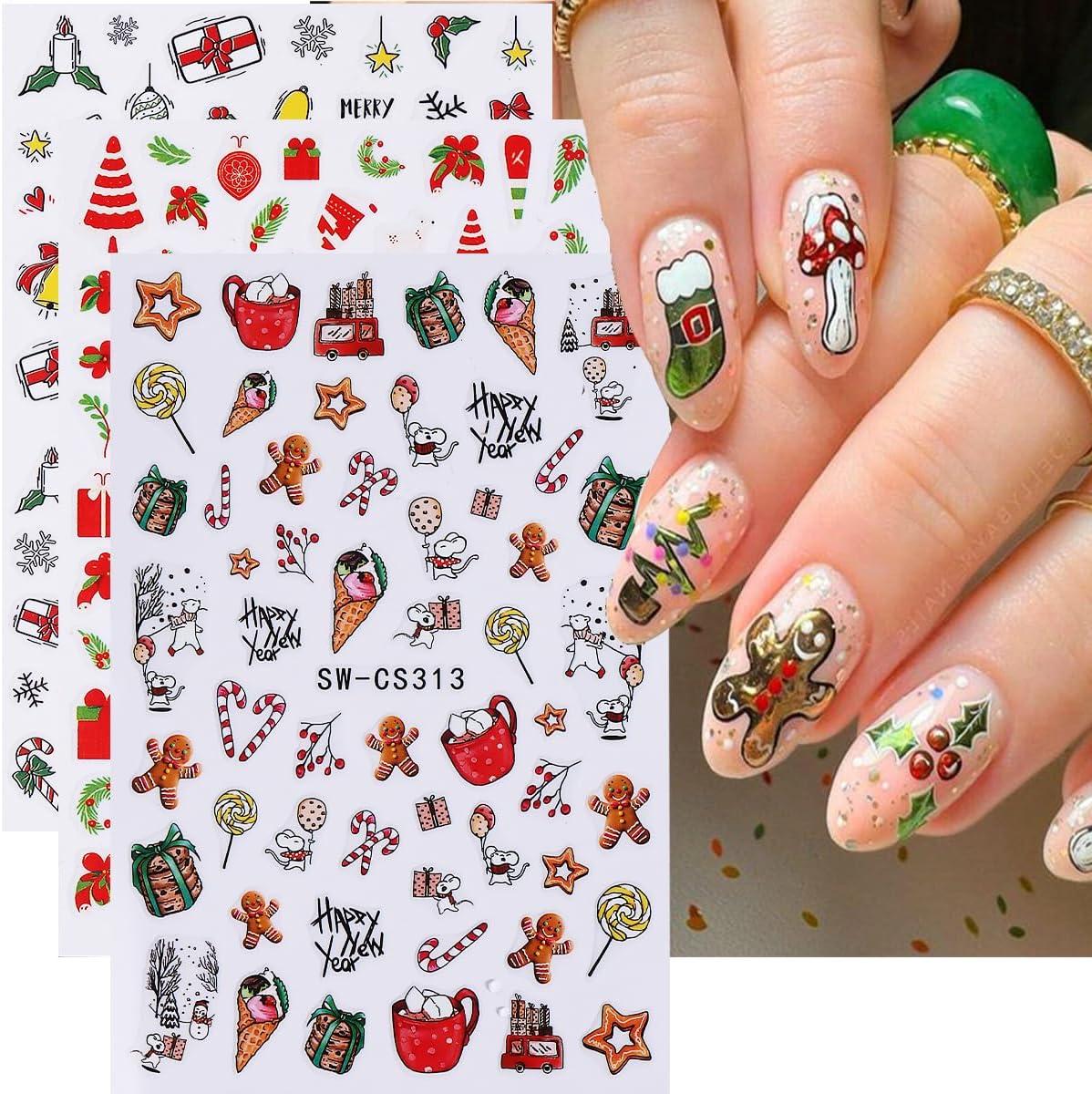 Christmas Nail Stickers Decals 3PCS Ice Cream Star Winter — free download