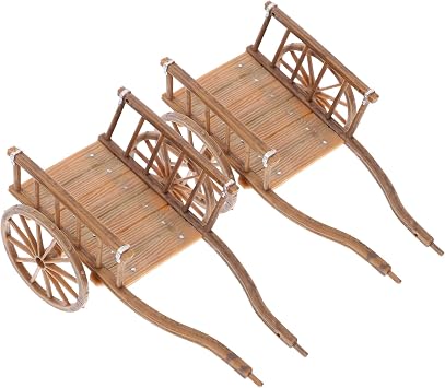 STOBOK 2Pcs Miniature Farming Cart Model Dollhouse Miniature Barrows Simulation Cart Ornaments Landscape Decorations Ancient Wagon Farm Tool Toys