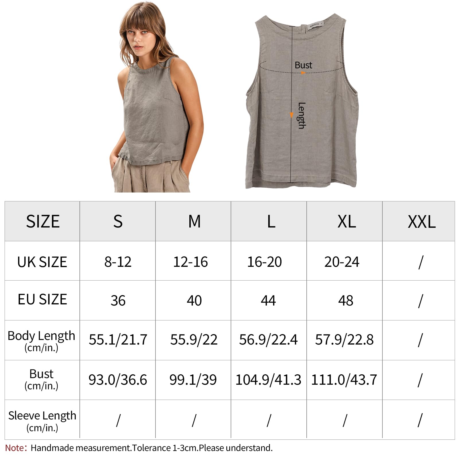 Amazhiyu Camiseta de tirantes para mujer, de lino, para verano, corta, sin mangas, cuello redondo, camiseta de verano, holgada, blusa de lino, con botones, espalda y tiempo libre
