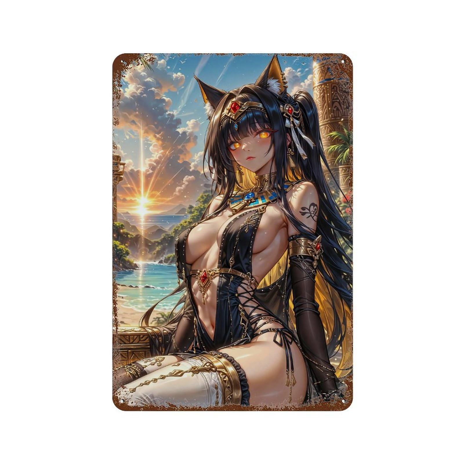 Rust Effect Hot Anime Cleopatra Rusty Metal Tin Sign 11.8"x7.9", Shabby Chic Decor for Garage, Bar And Workshop Decor