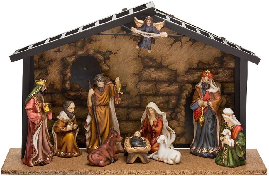 Kurt Adler Porcelain 10-Piece Nativity Set, 3.5-Inch to 5-Inch