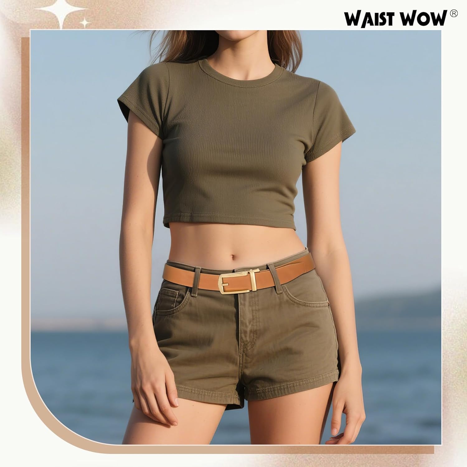 Women Leather Ratchet Belt for Jeans Pants with Automatic Gold Buckle Trendy Adjustable Ladies Dress Waist Belt Width 1.2" - Image 5