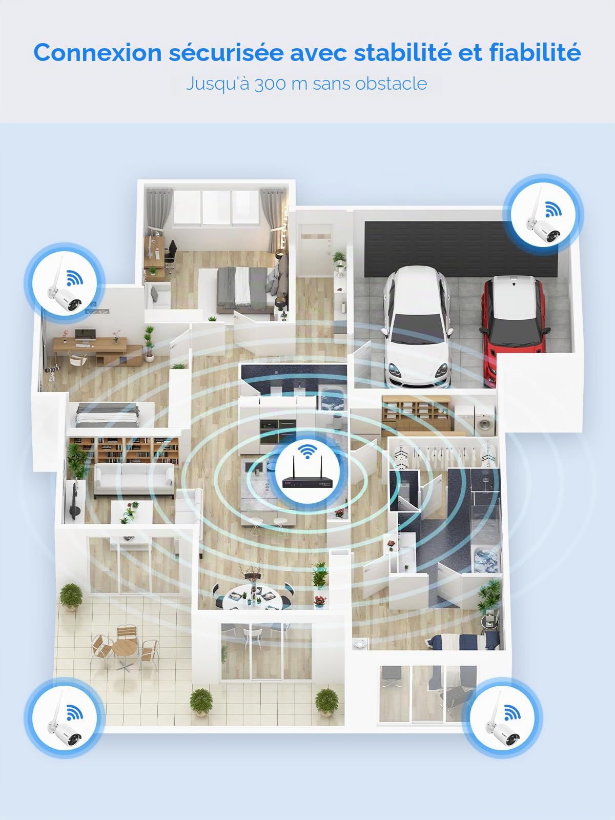 SANNCE Kit de Caméra de Surveillance WiFi 5MP pour l'extérieur, 10CH sans Fil NVR avec 4 * 5MP IP Caméra, Détection Humaine AI, étanche IP66, Prend en Charge Alexa
