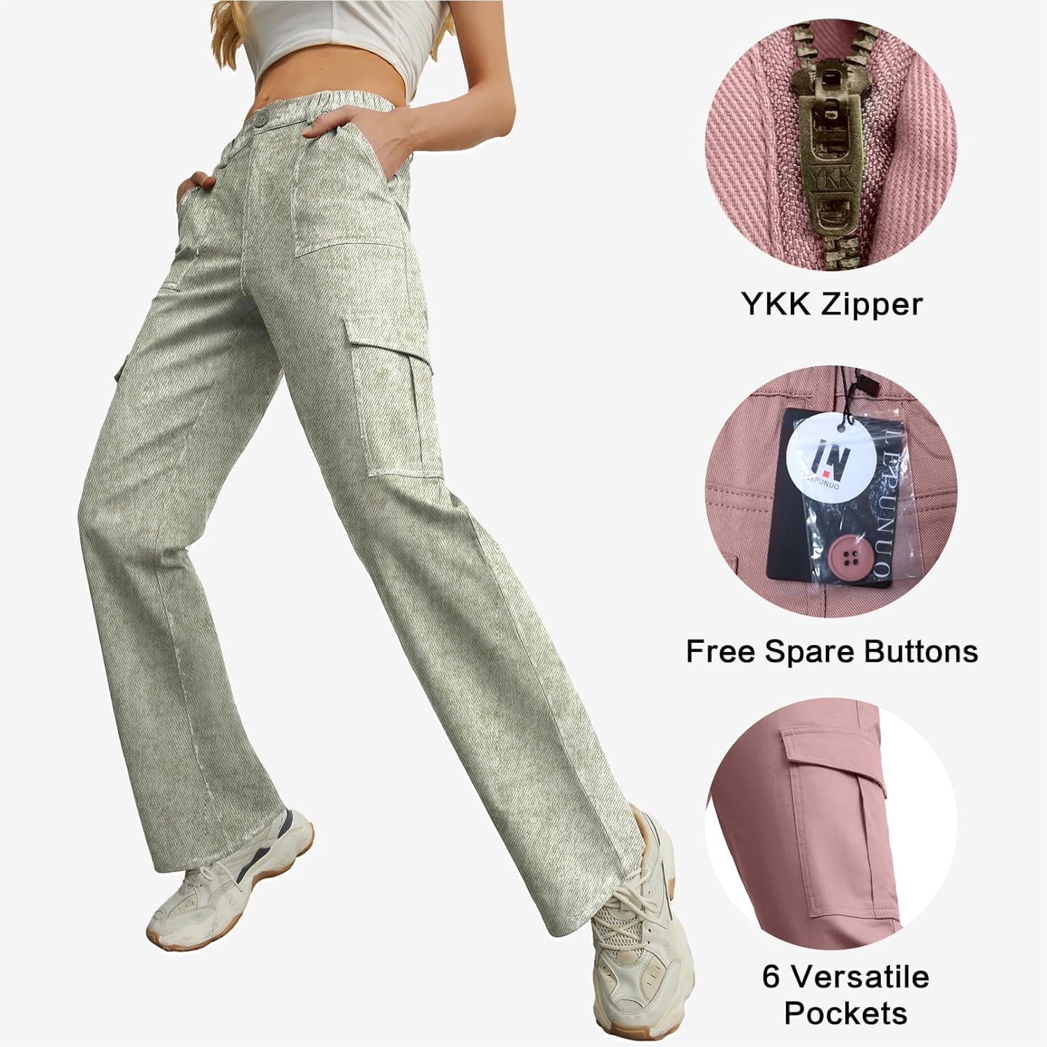 Lepunuo Cargo Pants for Women High Waisted Casual Pants Baggy Stretchy Wide Leg Y2K Streetwear with 6 Pockets - Image 4
