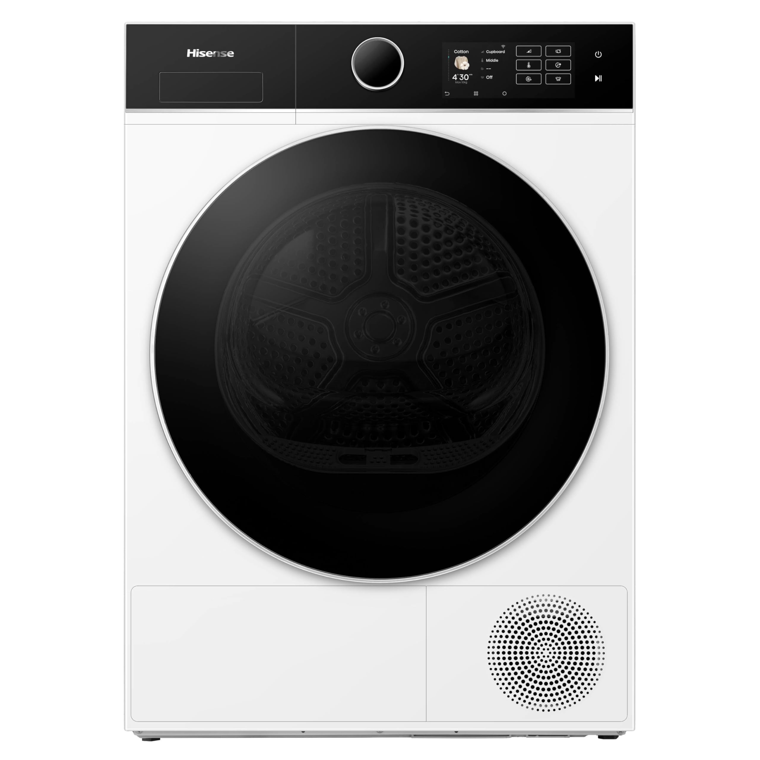 Hisense DH5I104BWAB Wäschetrockner, Wärmepumpe, Kapazität 10 kg, Klasse A, Innenbeleuchtung, Glastür, Breite 59,5 cm, Höhe 84,5 cm, Tiefe 64 cm, Weiß