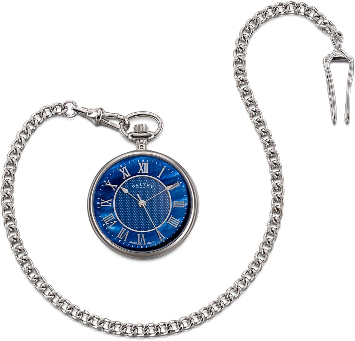 Dalvey Men's Open Face Pocket Watch Blue Mother Of Pearl