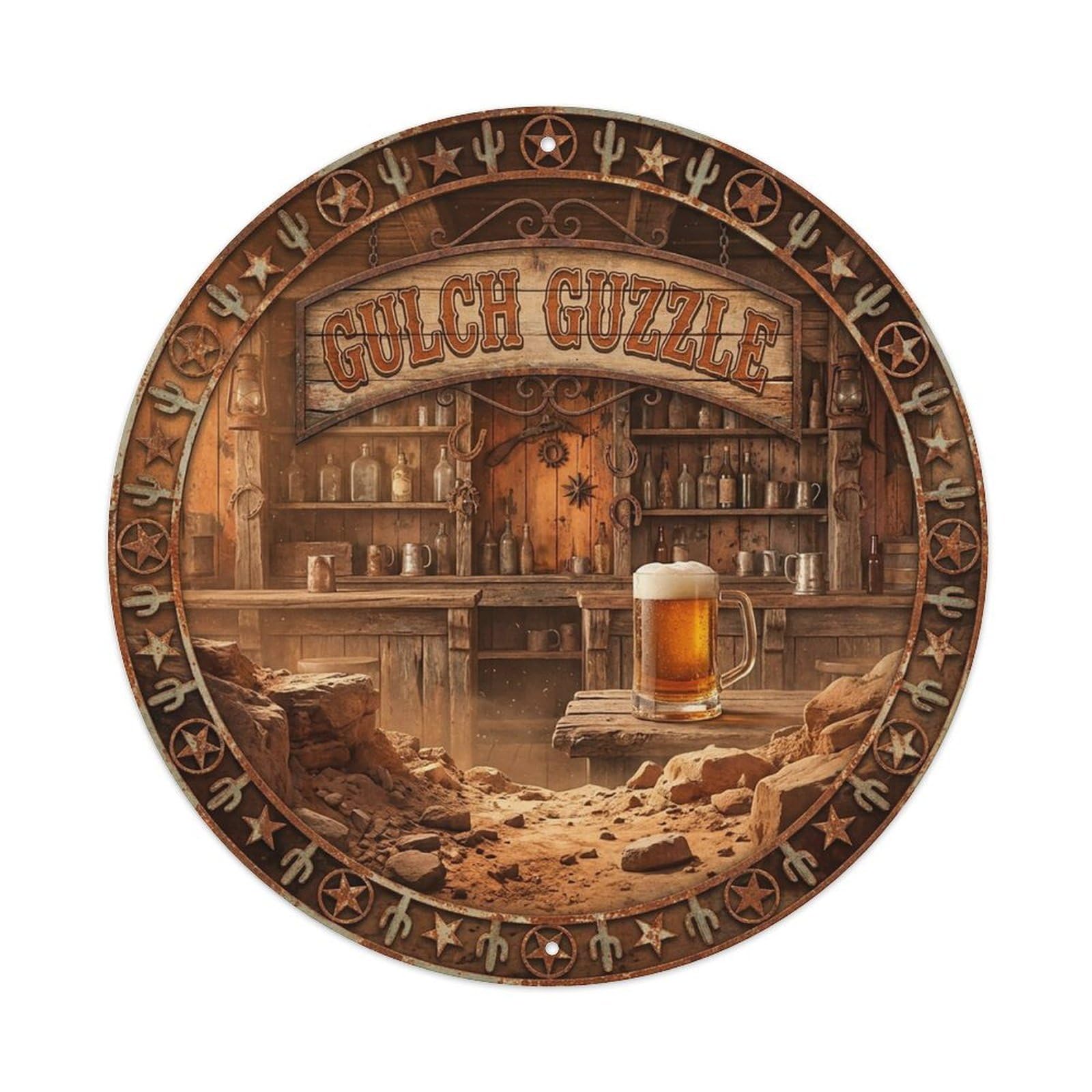 Vintage Beer Western Cowboy Gulch Guzzle Retro Bar for Pub Vintage Metal Tin Sign Plaque Wall Decor for Cafe, Club Bar, Office, Garden Metal Poster 8x8Inch