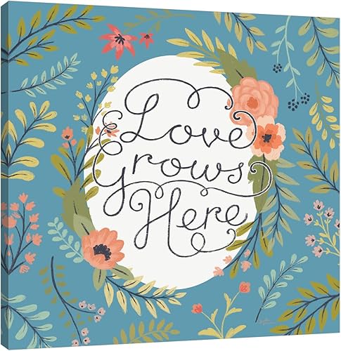 Jaxson Rea "Retro Garden II - Love Grows Here Blue Gallery Wrapped Canvas by Janelle Penner, 24" x 24"