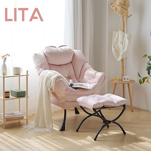 Miniatura 27 de Lita Silla relajada con otomana, tapizado ornamental, moderno de ocio, contemporáneo para lectura con reposabrazos, un bolsillo lateral para sala de