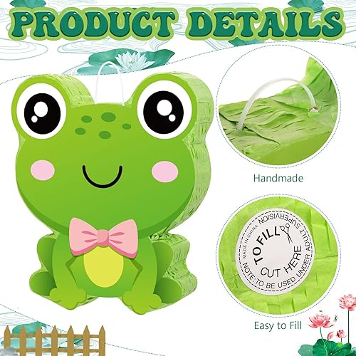 Miniatura 3 de Suministros de fiesta de rana y piñata de rana, piñata de rana con los ojos vendados y rana murciélago, decoraciones de fiesta de cumpleaños para