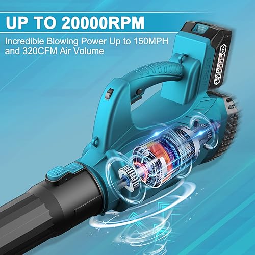 Miniatura 3 de Soplador de hojas inalámbrico - Aekegrep 320 CFM 150 MPH con batería de 21 V40 Ah y soplador de hojas eléctrico alimentado por cargador 2 tubos de