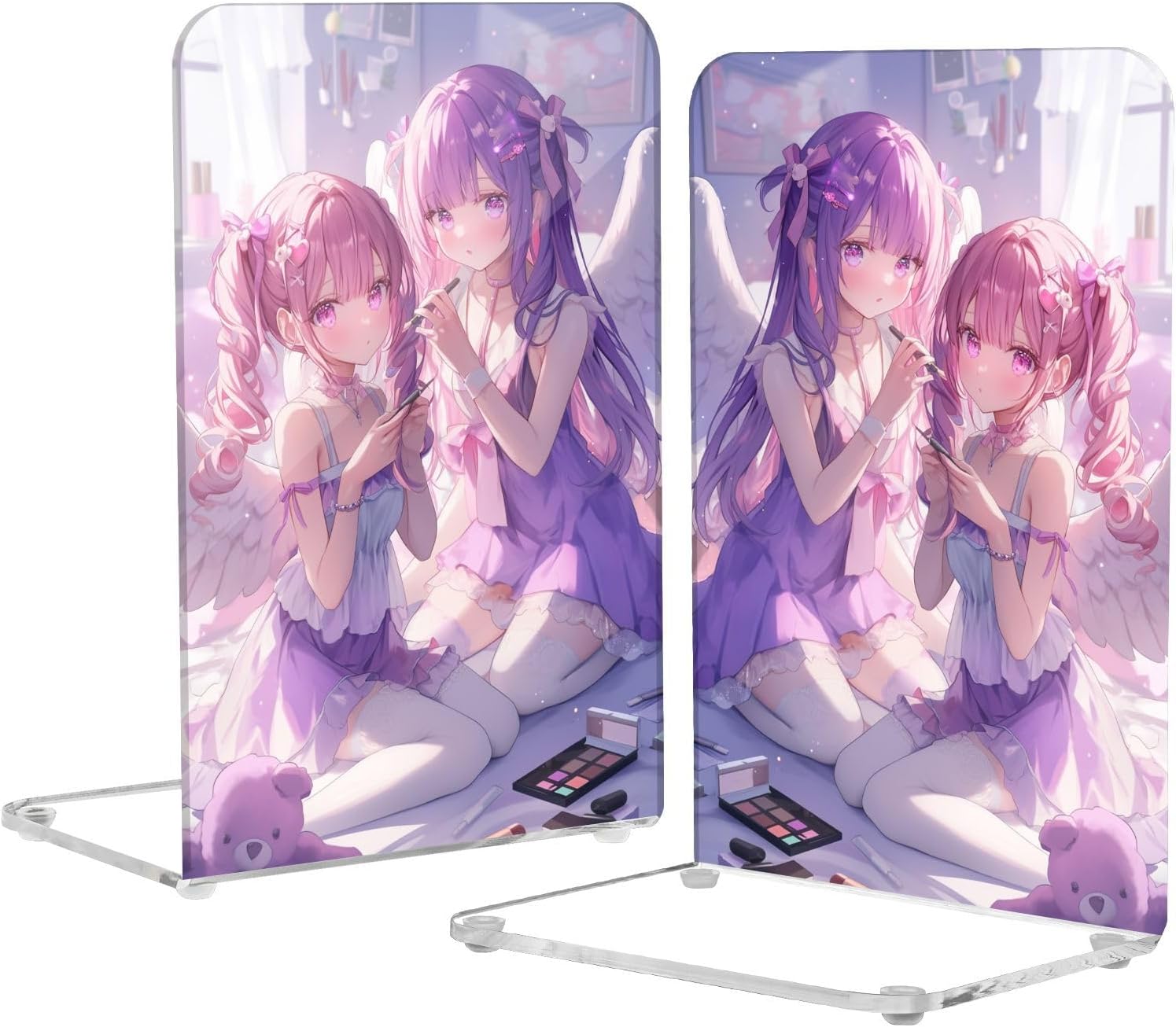 Modern Bookends for Shelves Clear Book Organizer for Home Decor Office Cute Purple Anime Girls