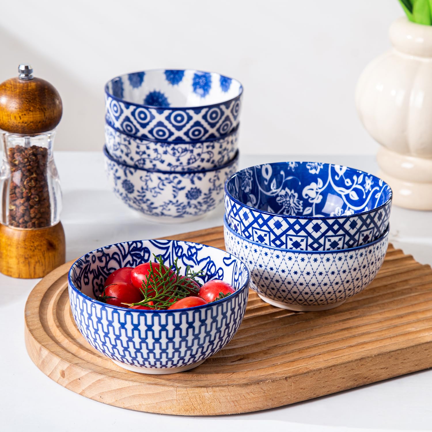 Juego de cuencos de cerámica para postre, cuenco pequeño de cereales de 12 onzas para cocina, cuenco de helado de porcelana de 4.7 pulgadas para ensalada, ramen, frutas, guarniciones, apto para