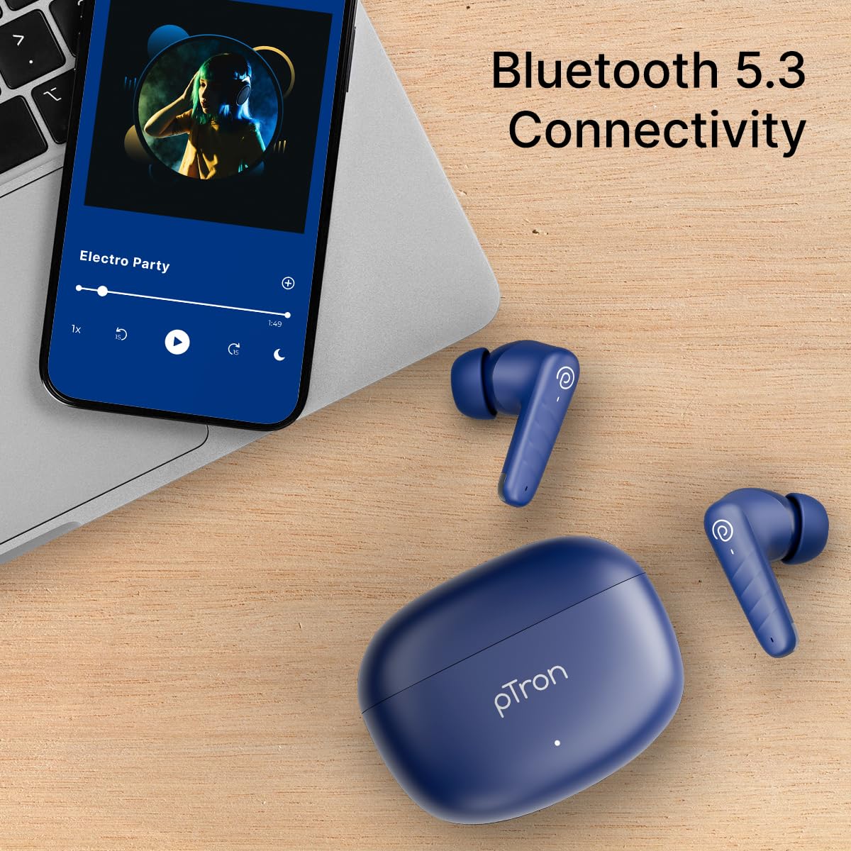 pTron Bassbuds Spark in-Ear TWS Earbuds with Stereo Sound, 40Hrs Playtime, Stereo Calls, Bluetooth V5.3 Headphones with Quick Pairing, Touch Control, Voice Assistant, Type C Charging & IPX5 (Blue) — Amazon image 8