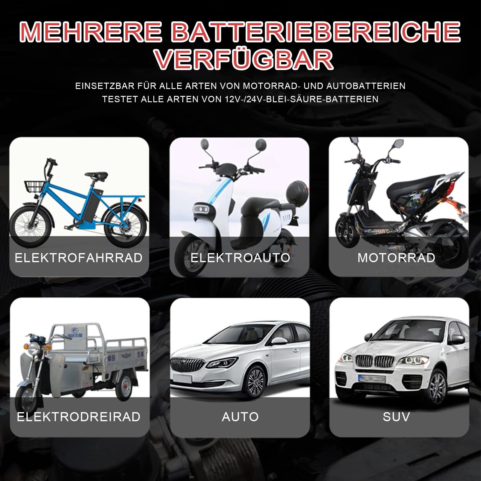 Tester akumulatora samochodowego 100-2000 CCA 12 V/24 V, tester akumulatora samochodowego 3 Ah – 200 Ah, system ładowania samochodu, narzędzie skanujące do testowania baterii cyfrowych Analizator