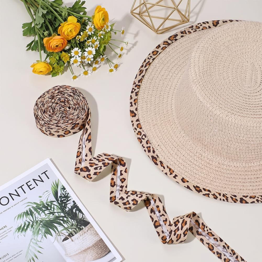 PH PandaHall Leopard Double Fold Bias Tape 20mm Wide Cotton Binding Tape Fabric Sewing Tapes Brown Bias Tapes for Quilting Seaming Hemming Piping Cloth Crafts Garment Accessories, 10m