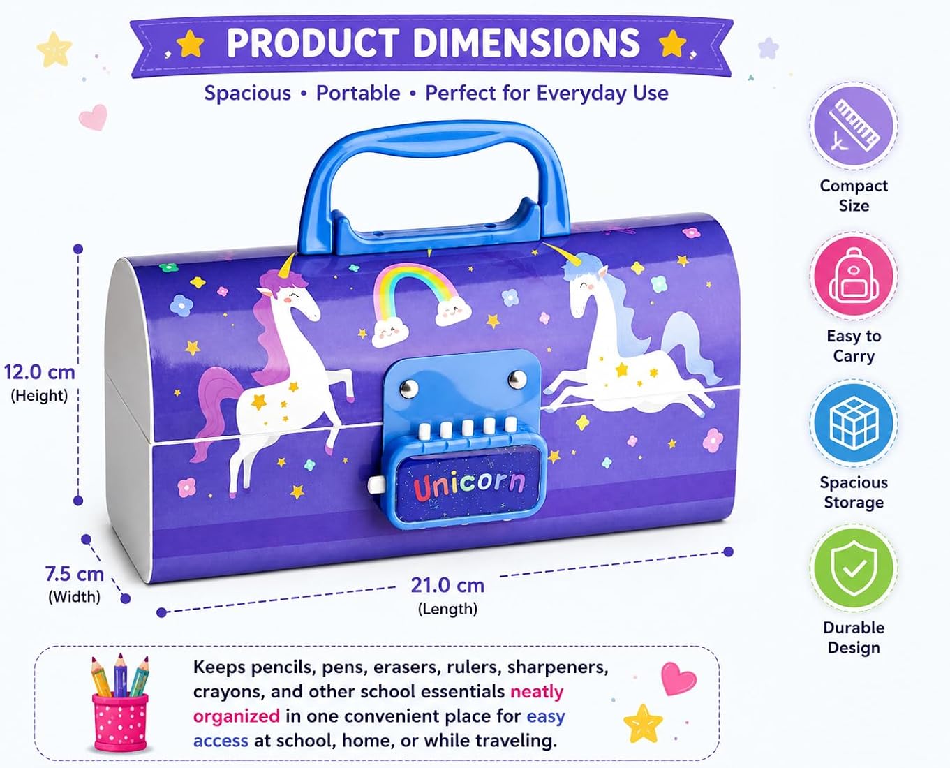 Plastic Multi-Functional Blue Pencil Box with Double Password Lock