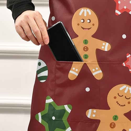 Miniatura 5 de Delantales de pan de jengibre de Navidad para hombres y mujeres, con bolsillos, impermeable, delantal de cocina ajustable, para cocina, jardinería,