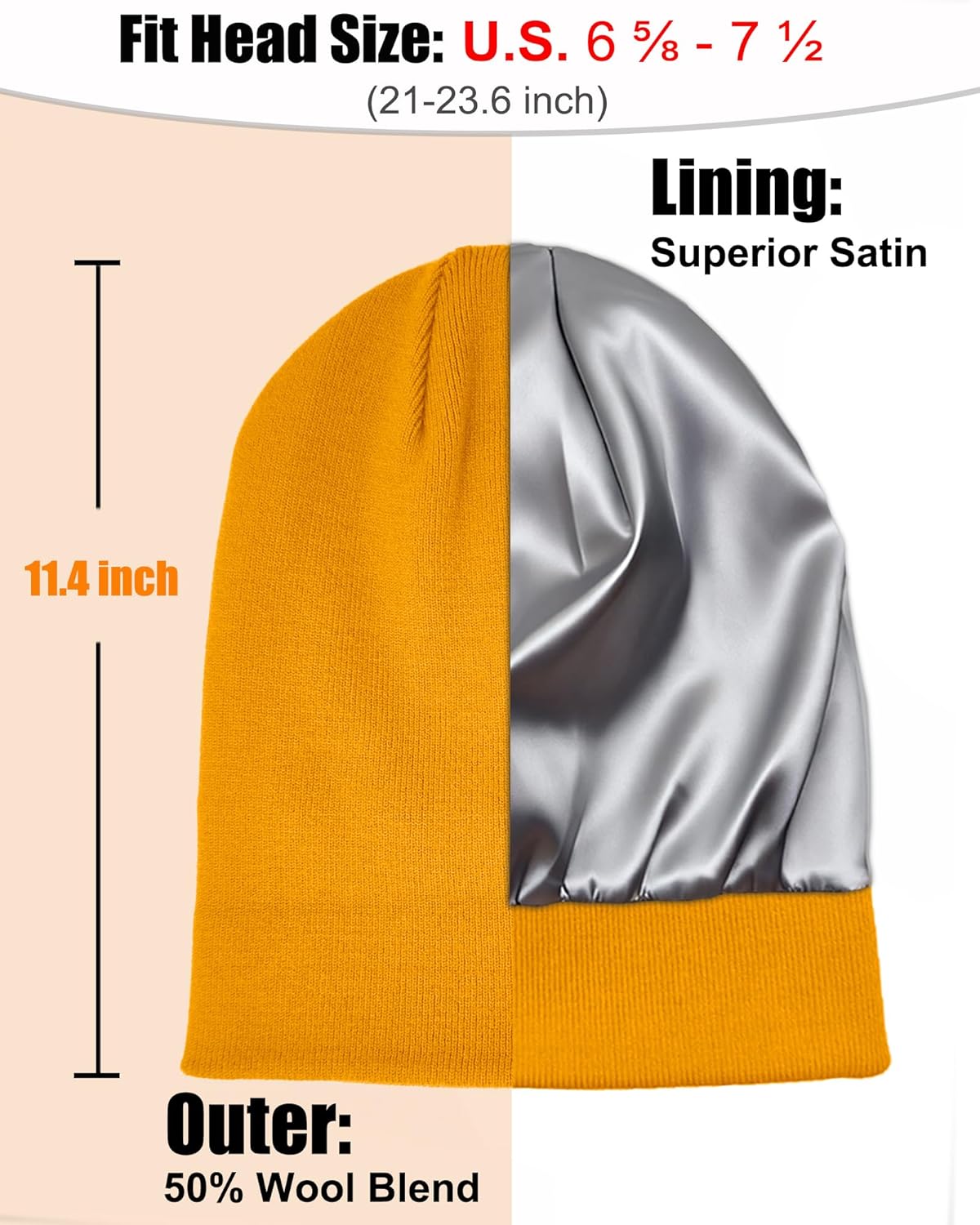 Satin Lined Beanie Hat for Women Men, Wool Knit Cuffed Silk Lining Fisherman Beanies Slouchy Warm Winter Hats Skull Cap - Image 3