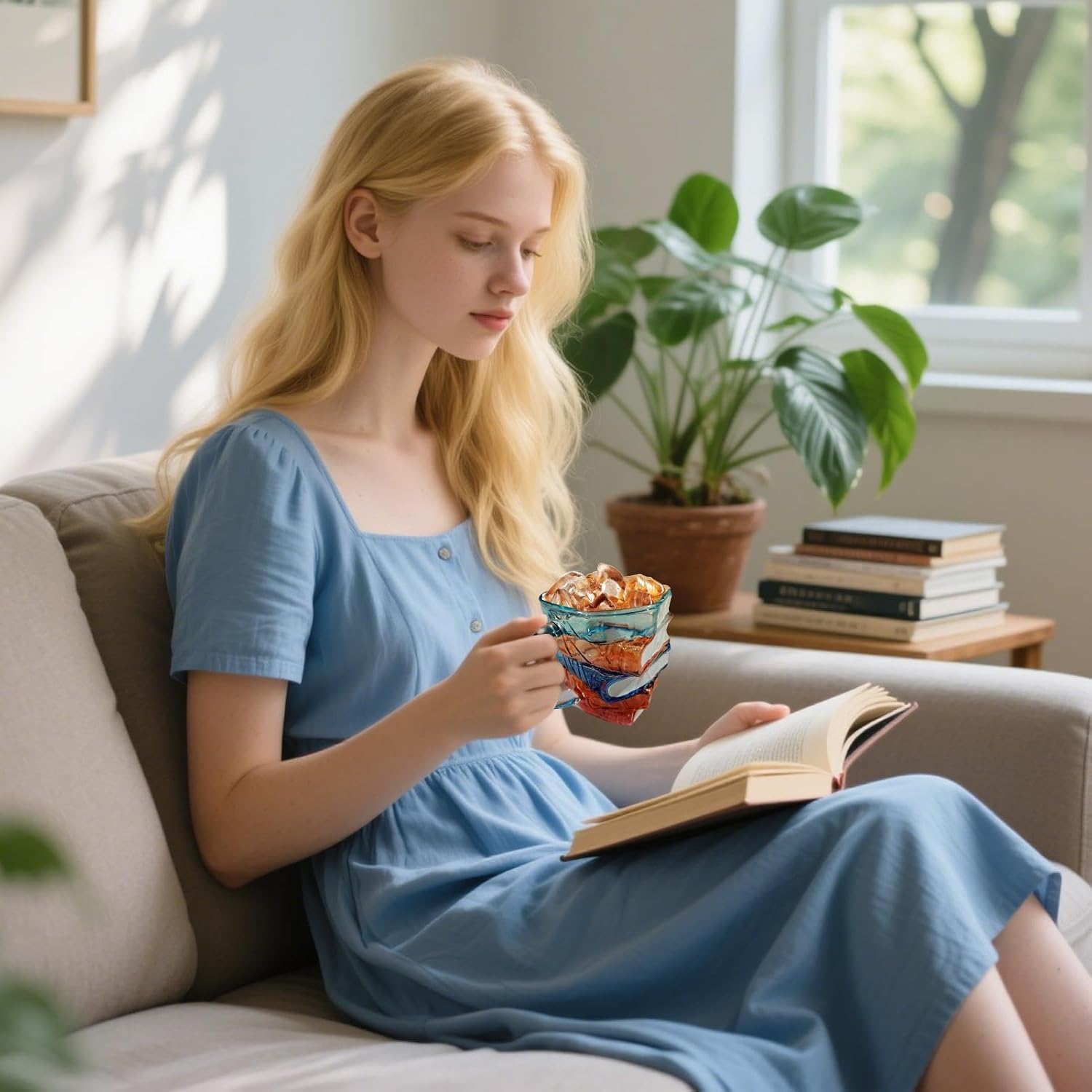 Reading Lover Mug, Colorful Book Cup, Ceramic Tea Drinkware, Stylish Coffee