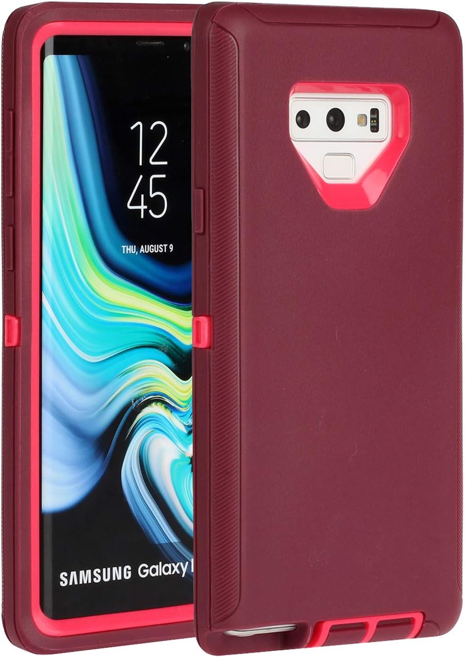 Casa Shockproof Case Compatible With Galaxy Note 9, Touch 3 in 1 Heavy Duty Holster Case Belt Clip + Armor Protective Kickstand Cover for Samsung Galaxy Note 9 (Dark Red+Pink)