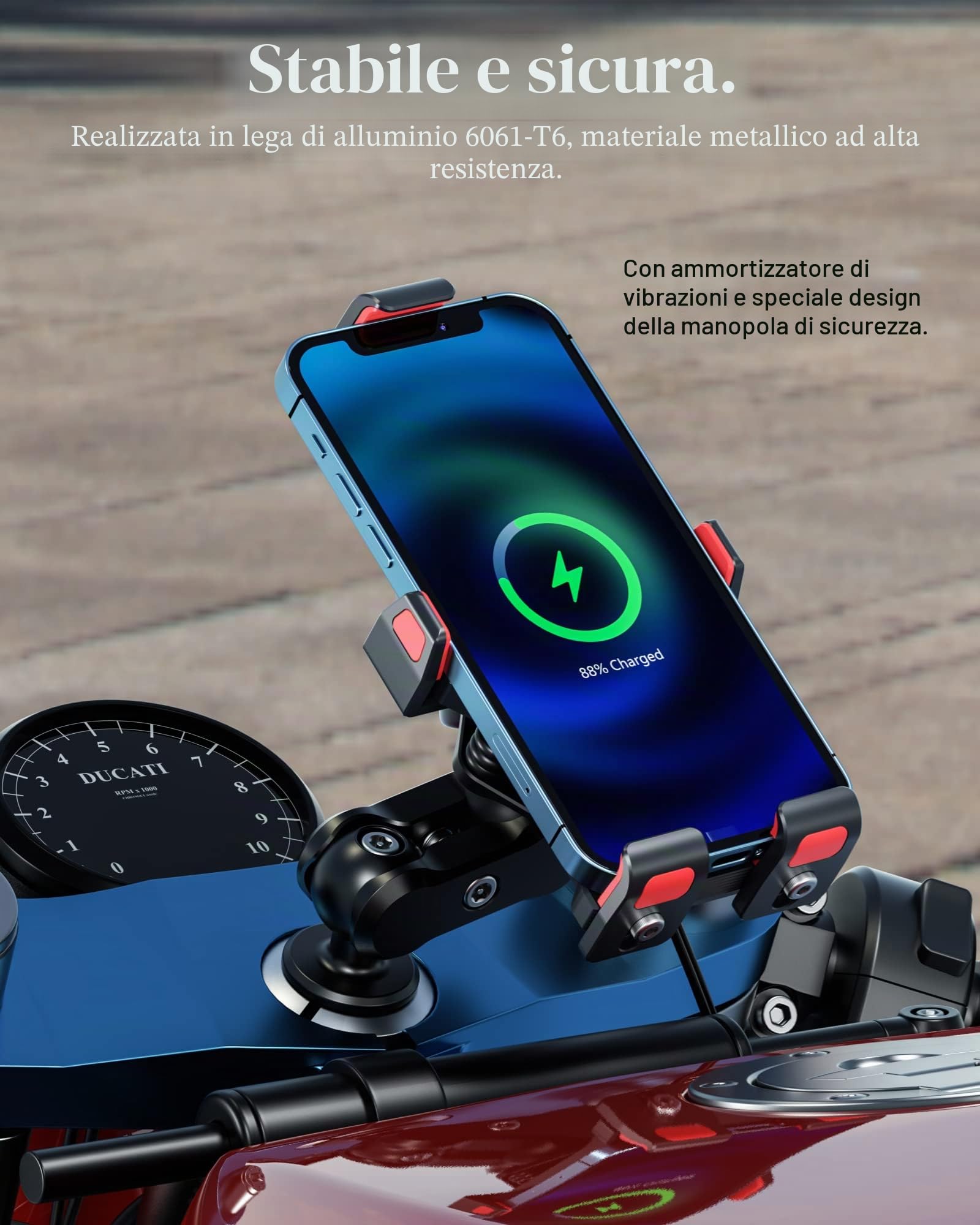 BRCOVAN Lega Alluminio Supporto Telefono per Stelo Forcella Motociclo con Caricabatterie wireless Qi 15W e Smorzatore Vibrazioni, Metallo Porta Telefono per Moto per 4.7''-7.2'' Smartphone