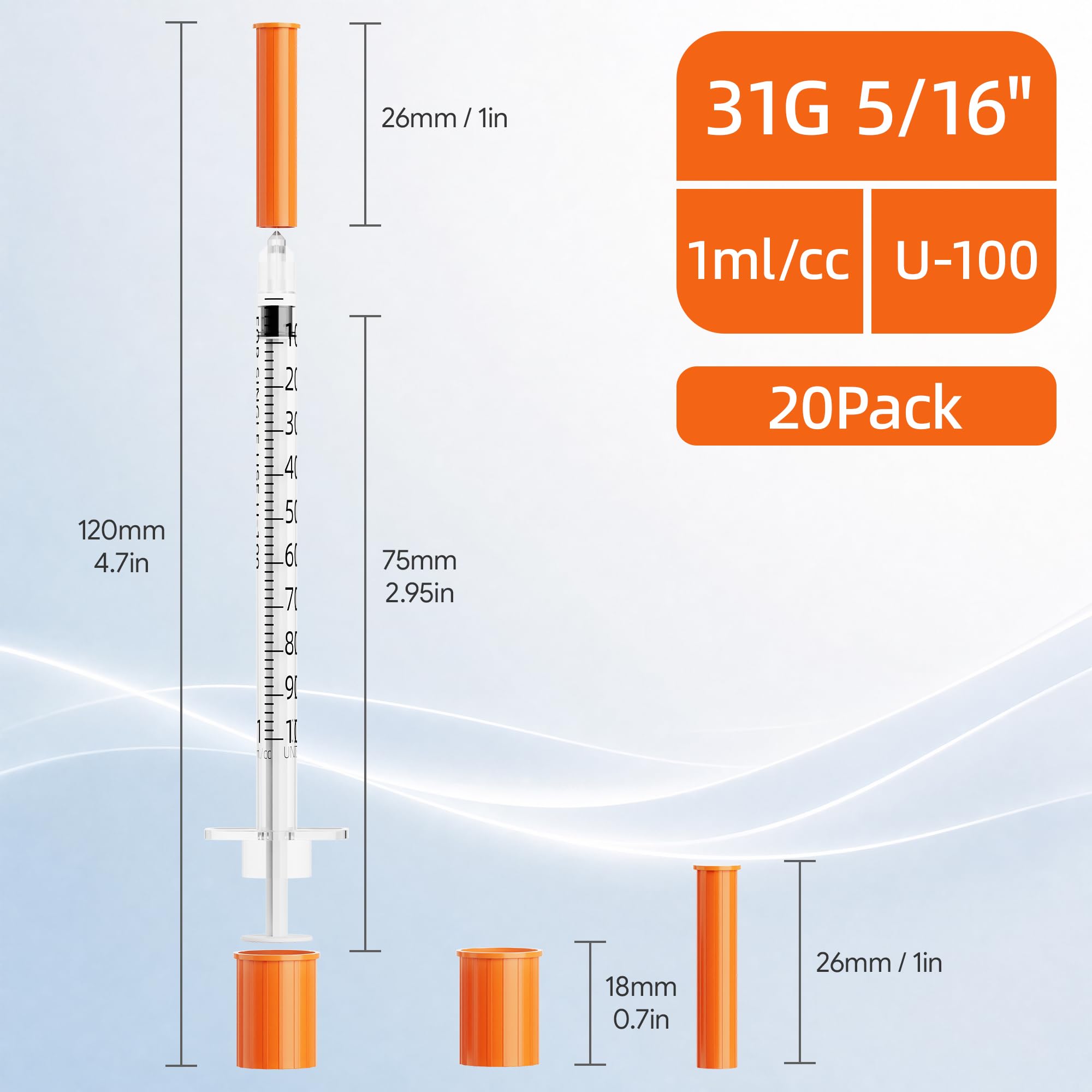 1ML Syringes with 31G 5/16" (8mm) Needle, 20Pack — Amazon image 2