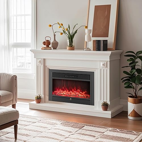 Vista 12 de Tangkula Chimenea eléctrica empotrada de 28.5 pulgadas, calentador de chimenea independiente con protección contra sobrecalentamiento, llama